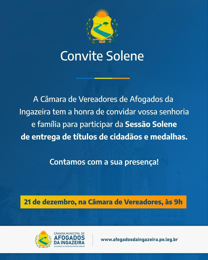 Câmara de Afogados fará entrega de títulos de cidadão, moções de aplausos e medalhas de honra ao mérito