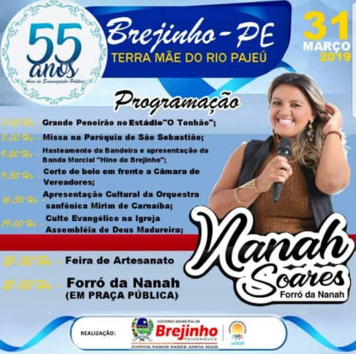 Confira programação dos 55 anos de emancipação política de Brejinho