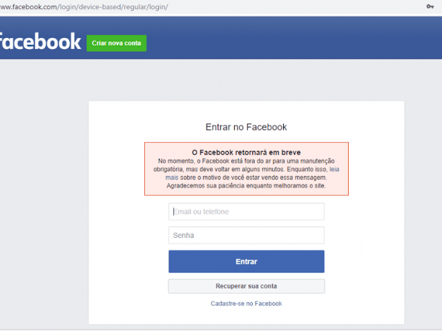 Facebook fora do ar; Instagram instável
