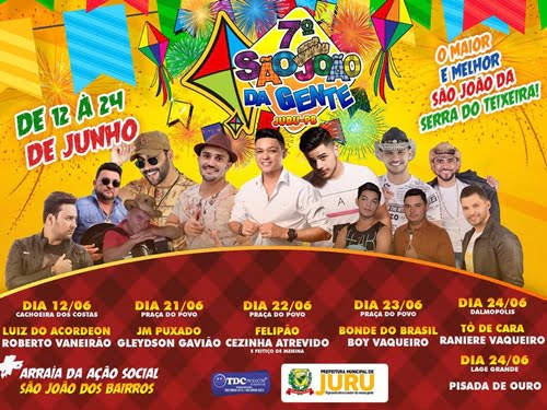 Prefeitura de Juru divulga programação do 7º São da Gente com mais de 10 atrações musicais