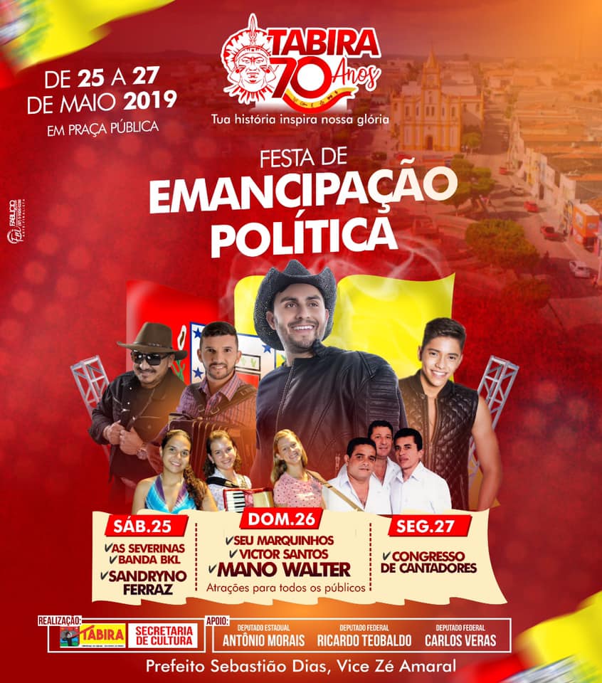 Shows marcarão a festa dos 70 anos de Tabira