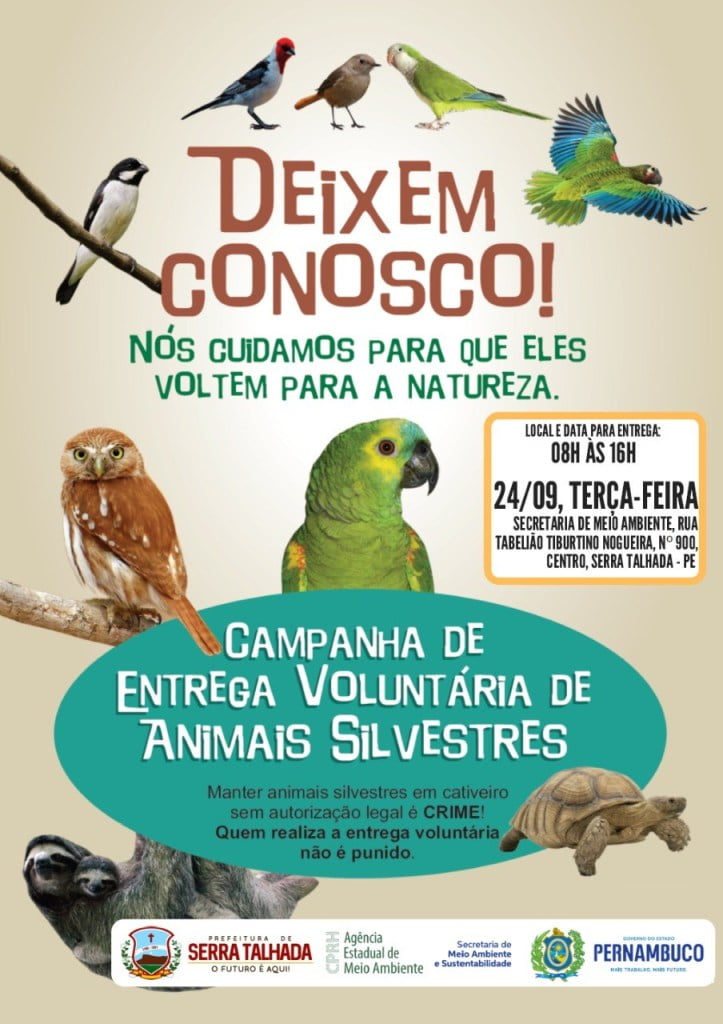 Serra Talhada recebe segunda campanha de entrega de animais silvestres na terça (24)