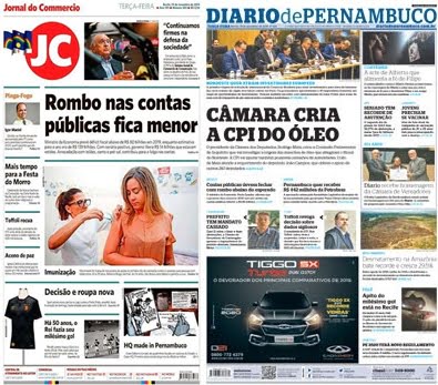 Confira manchetes dos principais jornais do país nesta terça-feira 19 de novembro de 2019