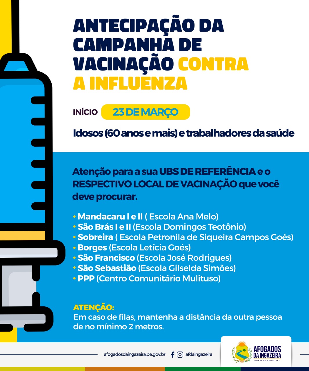 Campanha de vacinação contra a influenza começa nesta segunda, em Afogados da Ingazeira