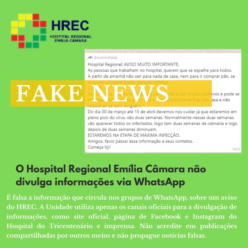 Fake News: Hospital de Afogados não divulga informações via WhatsApp