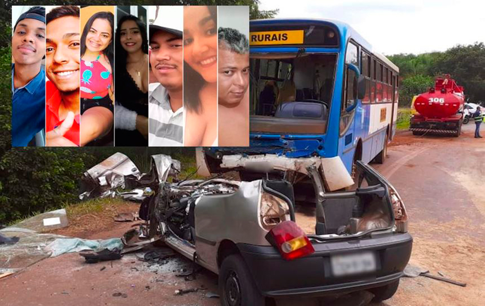 Sete amigos morrem após batida frontal entre carro e ônibus