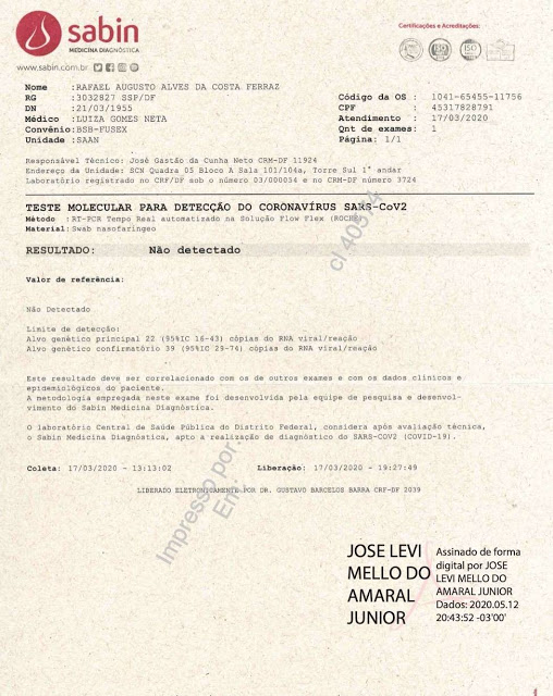 Resultados de testes de Bolsonaro para covid-19 são negativos