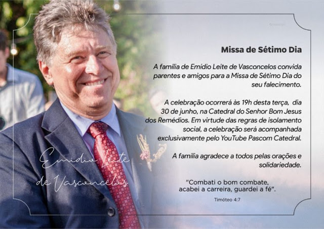 Missa de 7º Dia de Emídio Vasconcelos será terça (30/06)