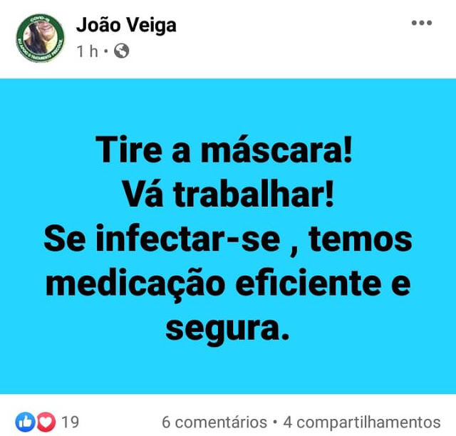 Tire a máscara, vá trabalhar e pode se infectar…manda médico