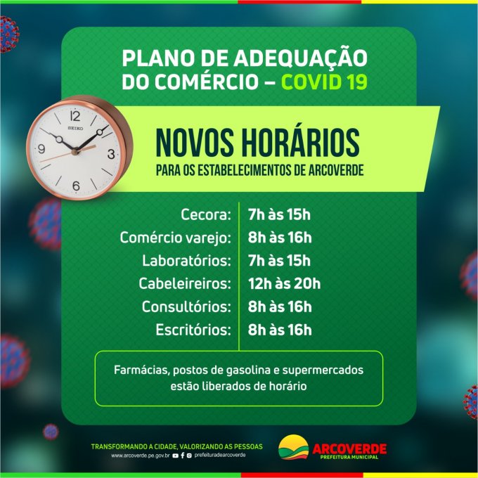 Estabelecimentos de Arcoverde terão novos horários de funcionamento a partir de segunda-feira (03)
