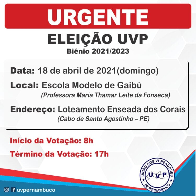 UVP: Eleição será no próximo domingo