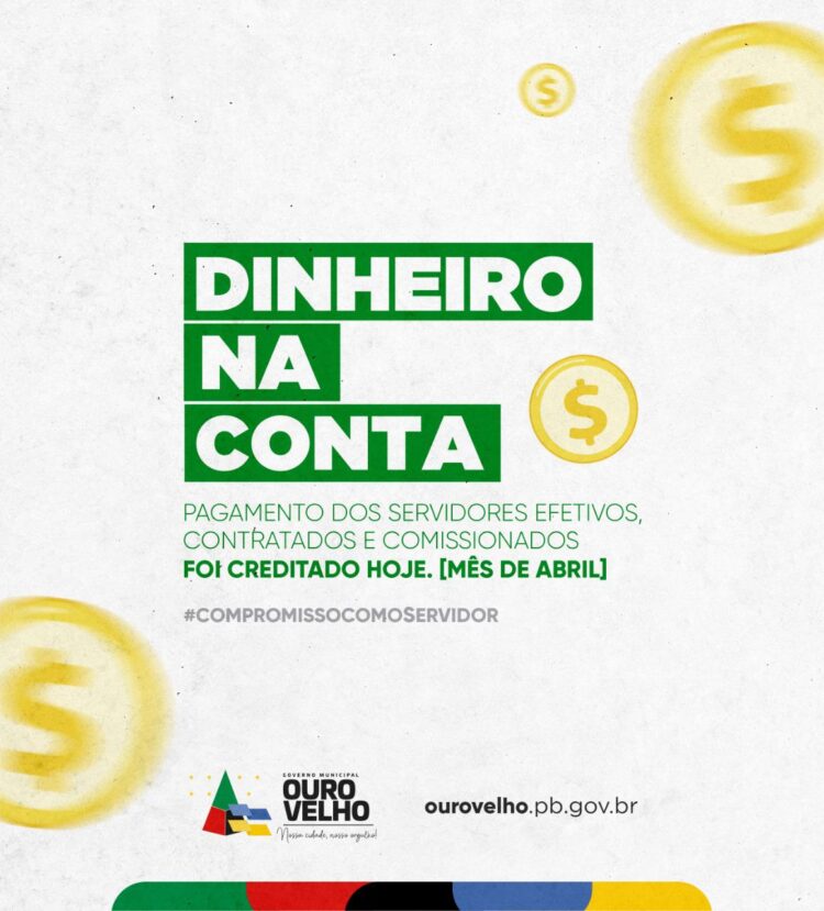 Prefeitura de Ouro Velho-PB paga salários com mais de 15 dias de antecedência