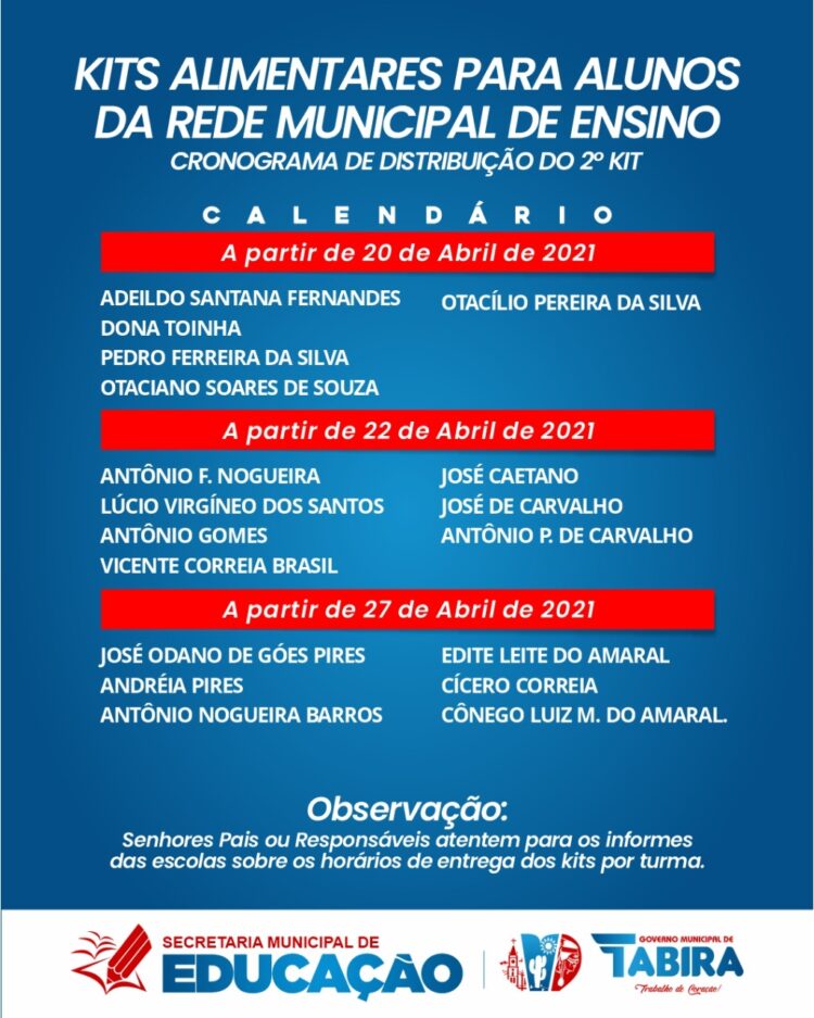 4 mil kits alimentares são entregues aos estudantes da rede Municipal de ensino de Tabira