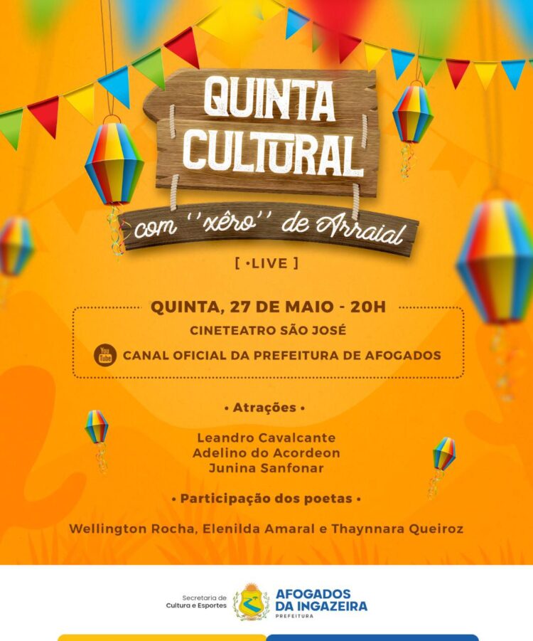 Quinta Cultural: prefeitura vai promover live com artistas e poetas afogadenses