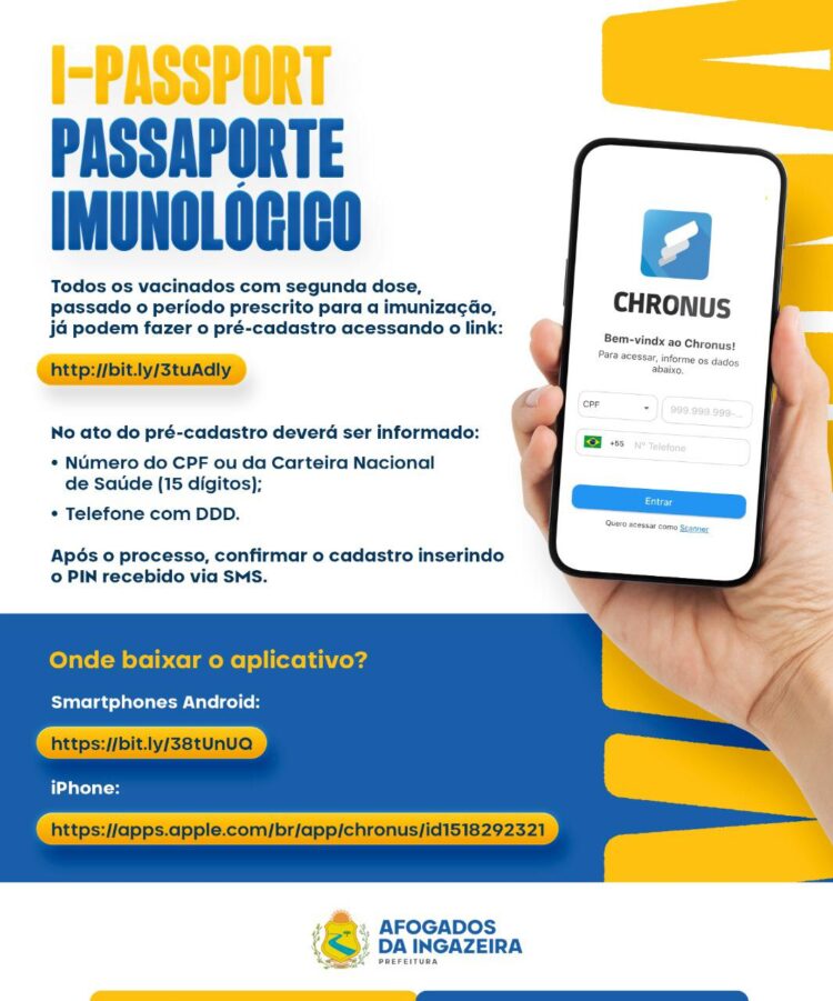 Passaporte Imunológico: Prefeitura de Afogados inicia pré-cadastro de vacinados