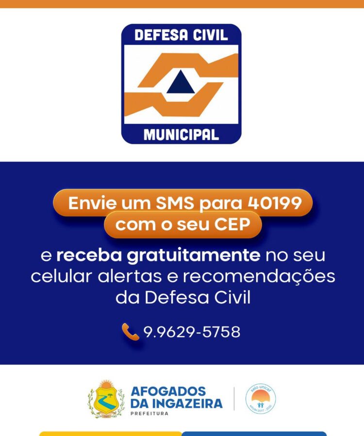 Afogadenses poderão receber alertas da Defesa Civil gratuitamente no celular