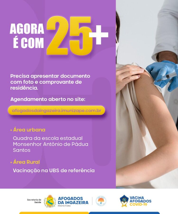 Afogados abre agendamento para vacinação contra a covid de pessoas de 25 anos e mais