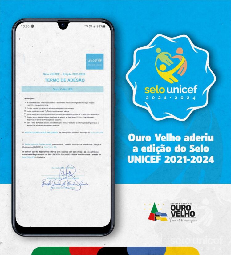 Prefeito de Ouro Velho assinou o termo de adesão ao Selo Unicef edição 2021-2024