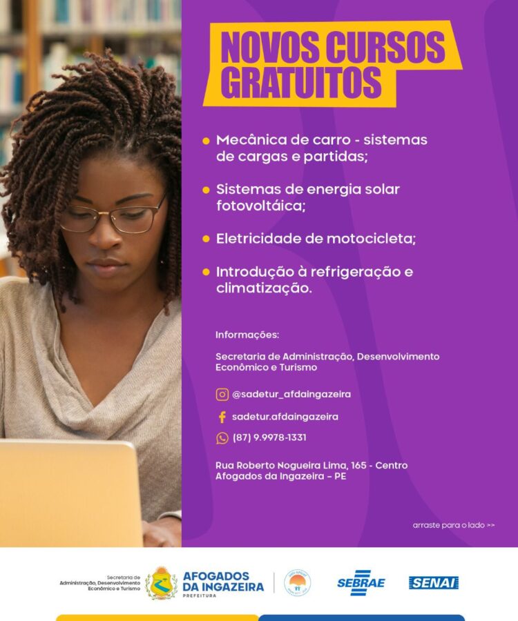 Prefeitura de Afogados, SEBRAE e SENAI abrem inscrições para cursos gratuitos