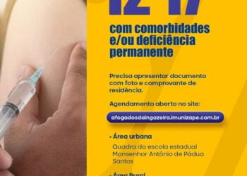 COVID-19: A Prefeitura de Afogados abre vacinação para público de 12 a 17 anos, com comorbidades e/ou deficiência permanente