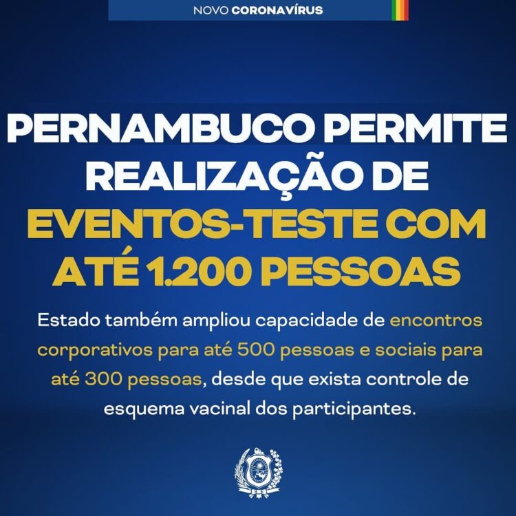 Governo de Pernambuco permite realização de evento-teste com até 1200 pessoas