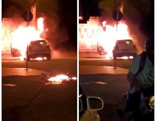 Carro pega fogo e em poucos minutos é consumido pelo fogo em Patos na noite desta segunda-feira (09). Veja as imagens