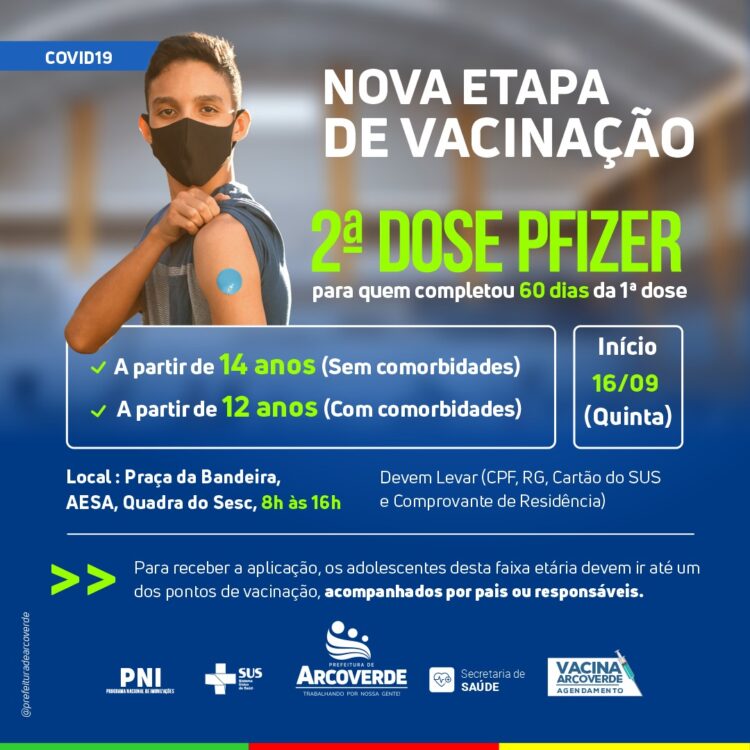 Covid-19: Arcoverde inicia segunda dose da Pfizer e abre nova etapa da vacinação para quem tem a partir dos 14 anos