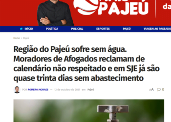 Após matéria do Mais Pajeú Compesa informa que normalizou abastecimento em cinco cidades. Já SJE, Tuparetama, Brejinho e Itapetim continuam na espera.
