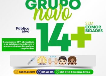 Prefeitura de Brejinho anuncia inicio da vacinação para os adolescentes de 14 anos ou mais