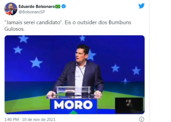 Filho de Bolsonaro debocha de Moro e diz que ele é candidato dos “bumbuns gulosos”; confira