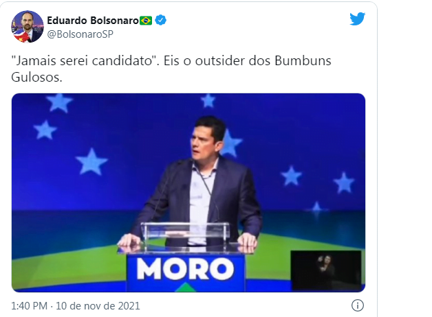 Filho de Bolsonaro debocha de Moro e diz que ele é candidato dos “bumbuns gulosos”; confira
