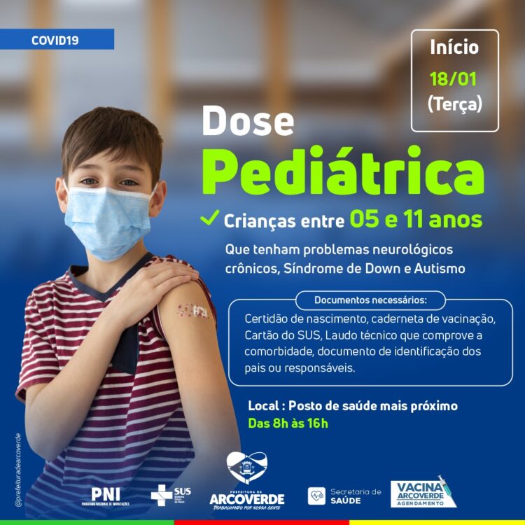 Arcoverde vai iniciar vacinação para crianças dos 5 aos 11 anos com problemas neurológicos crônicos, síndrome de Down e autismo