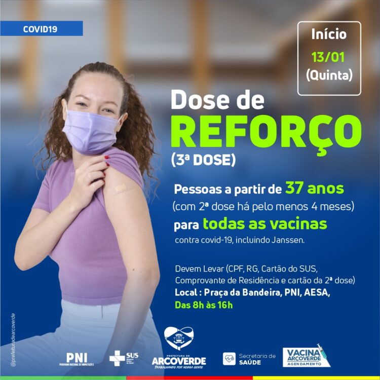 Arcoverde abre etapa de dose de reforço para 37 anos ou mais, em todas as vacinas contra a Covid-19