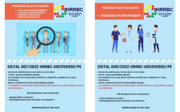 Hospital Regional Ruy de Barros Correia (HRRBC), em Arcoverde, deu início a novos processos seletivos