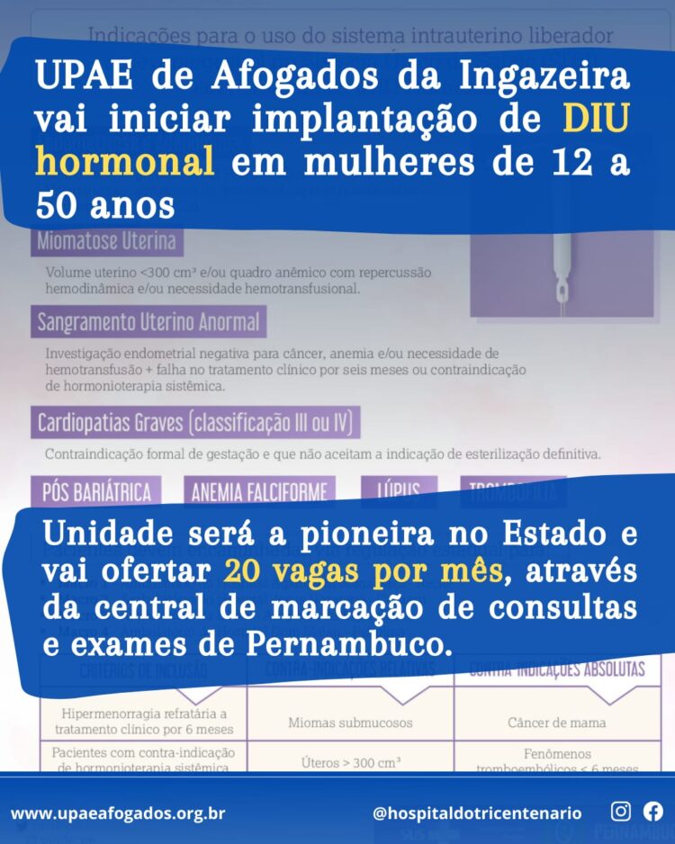 UPAE de Afogados passará a oferecer DIU hormonal para pacientes da região