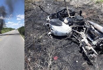 Moto pega fogo na PE-320 entre Tabira e Afogados