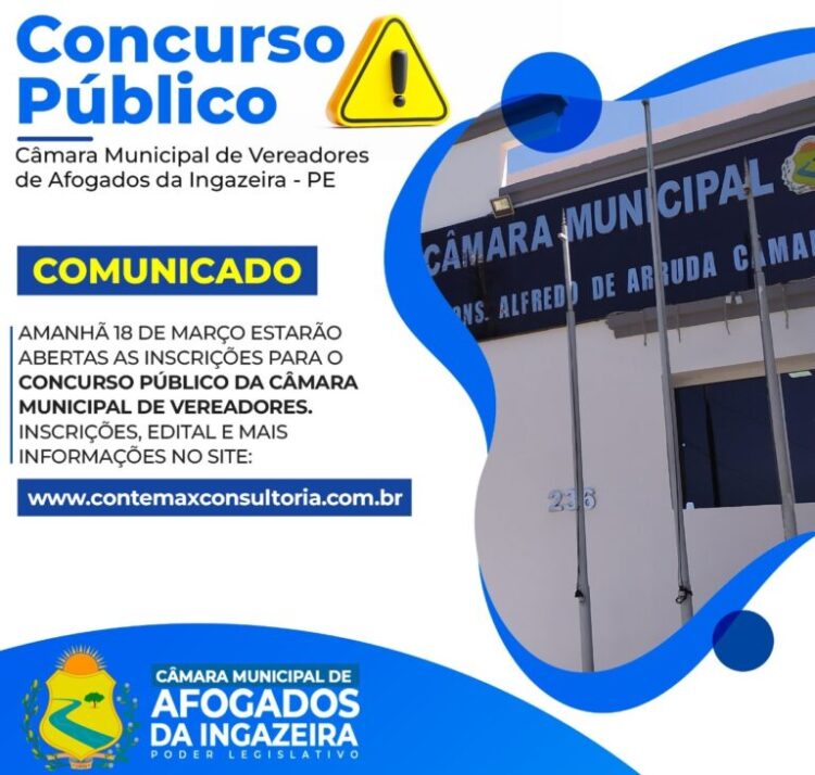 Concurso público da Câmara de Vereadores de Afogados da Ingazeira abre inscrições nesta sexta (18)