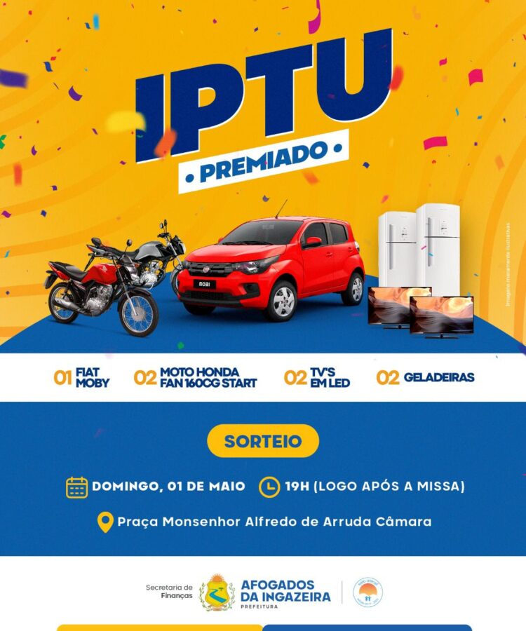 Hoje tem sorteio do IPTU premiado em Afogados