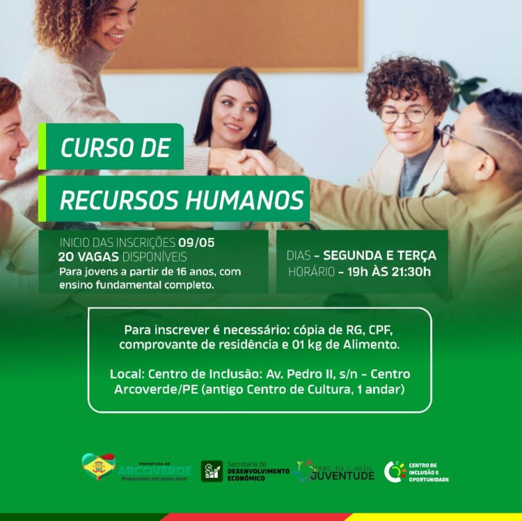 Centro de Inclusão e Oportunidades abre inscrições para o curso de Recursos Humanos, nesta segunda-feira (09)