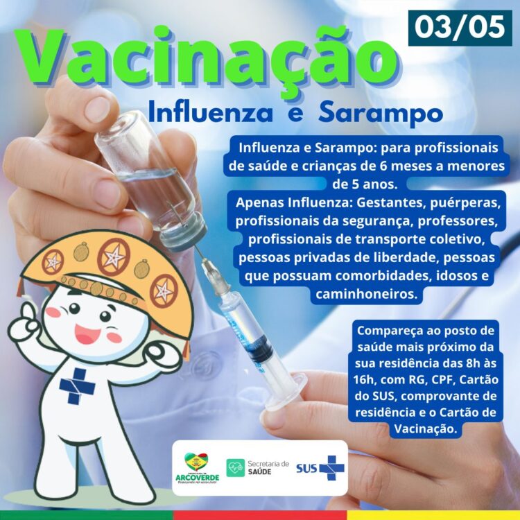 Arcoverde avança na vacinação contra Influenza e Sarampo para novos grupos, a partir desta terça-feira (03)