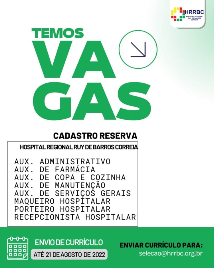 Hospital Regional Ruy de Barros Correia, em Arcoverde, abre processo seletivo