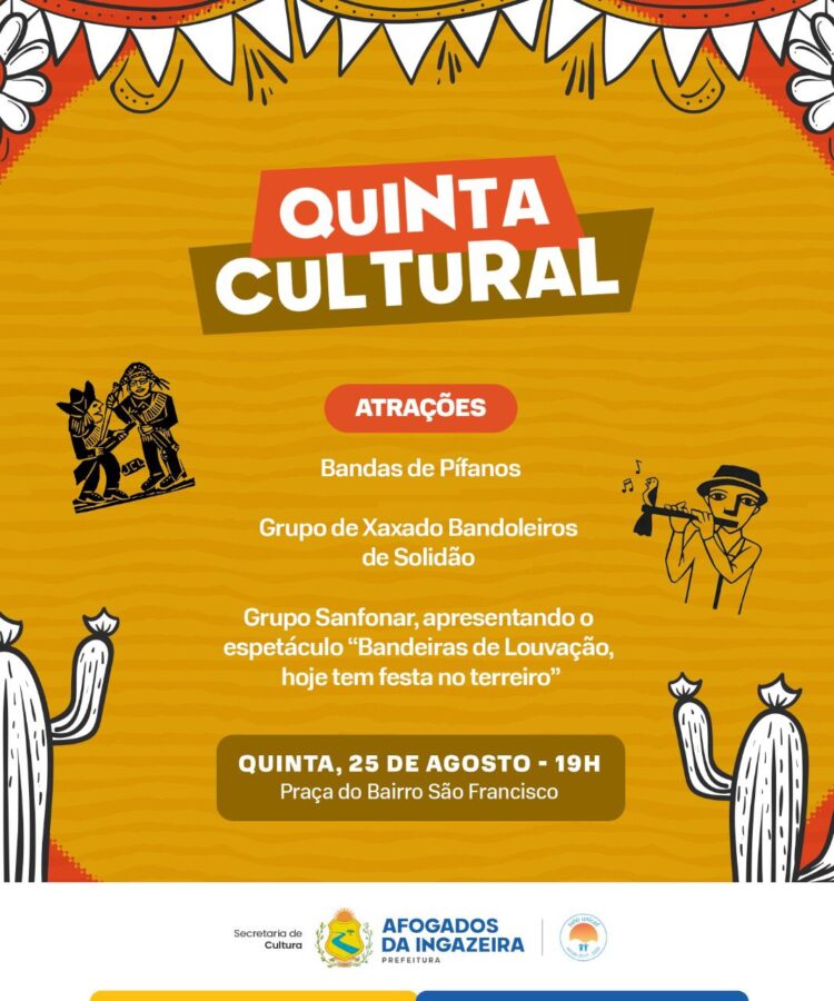 Quinta Cultural de Agosto será no São Francisco