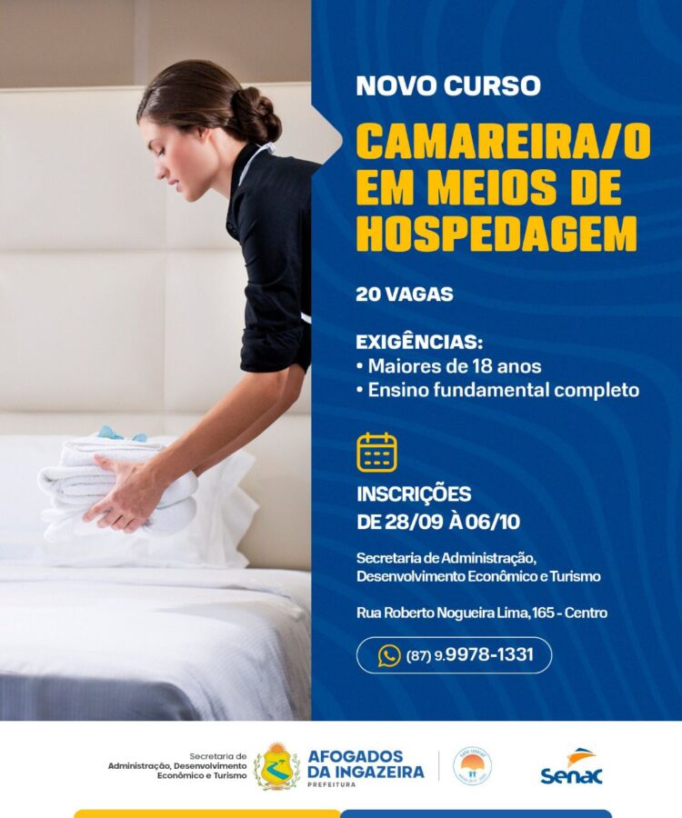 Curso de camareira (o) é oferecido de forma gratuita em Afogados