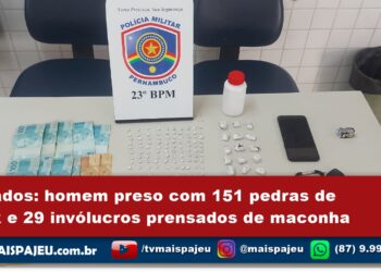 Afogados: homem preso com 151 pedras de crack e 29 invólucros prensados de maconha pelo efetivo do 23º BPM