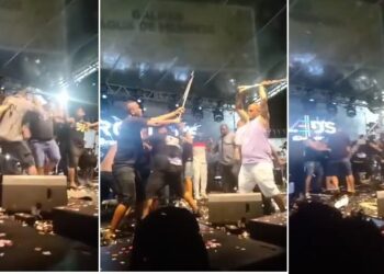 Integrantes do Psirico e Samba Trator trocam socos em cima do palco; veja vídeo