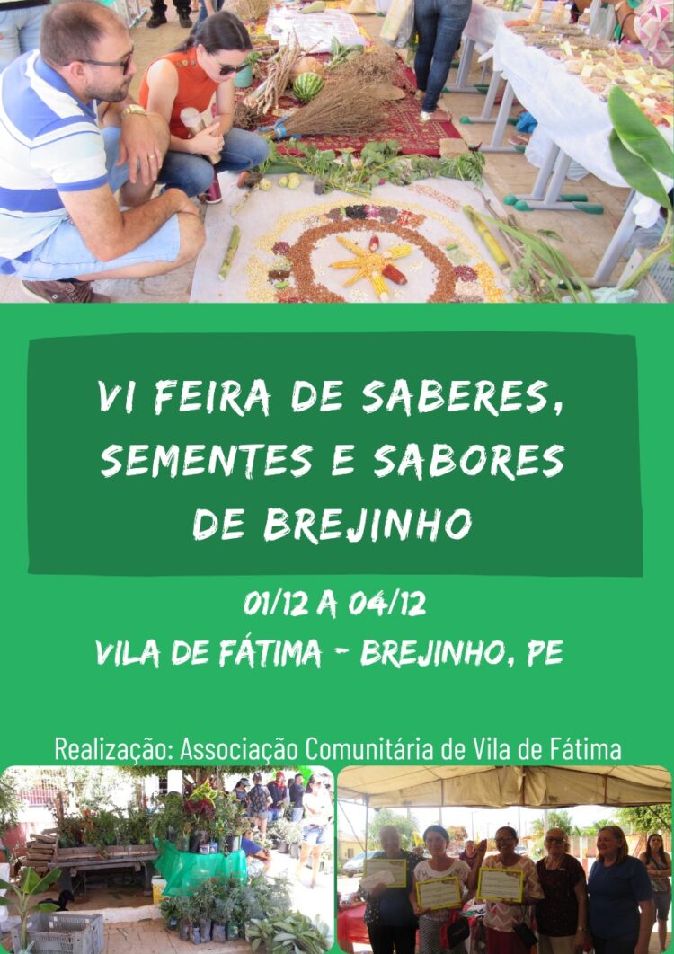 VI Feira de Saberes, Sementes e Sabores de Brejinho será realizada entre os dias 01 e 04 de dezembro de 2022