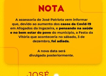 Devido a Covid-19, Festa da Vitória de José Patriota é adiada