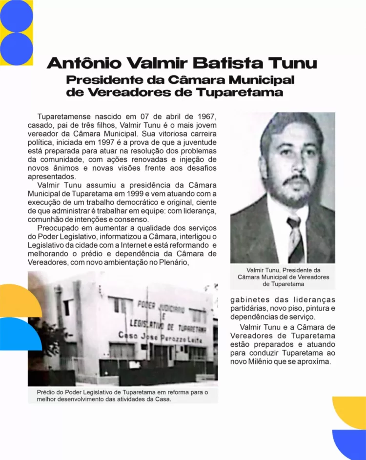 TBT Mais Pajeú: Antônio Valmir Batista Tunu Presidente da Câmara Municipal de Tuparetama 1999-2000