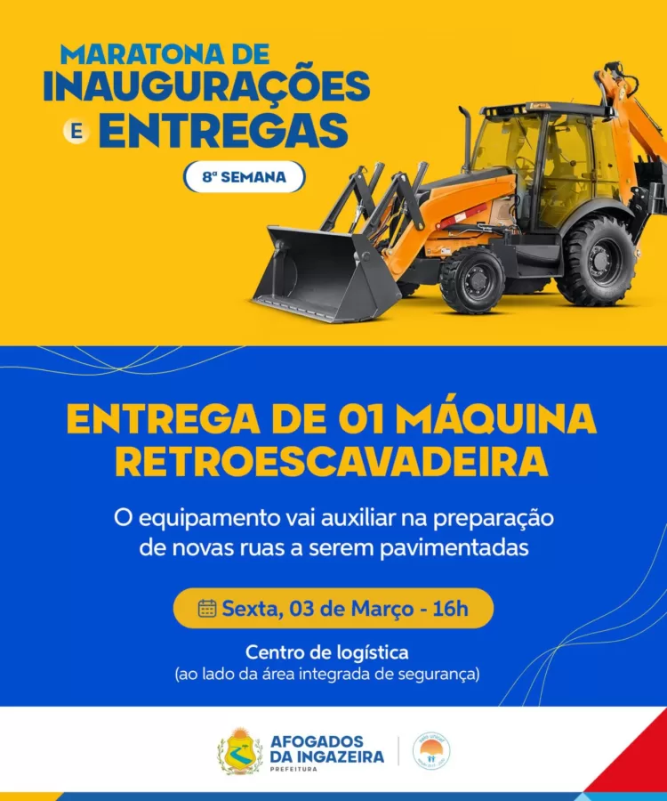 Prefeitura de Afogados vai entregar à população retroescavadeira de 460 mil Reais