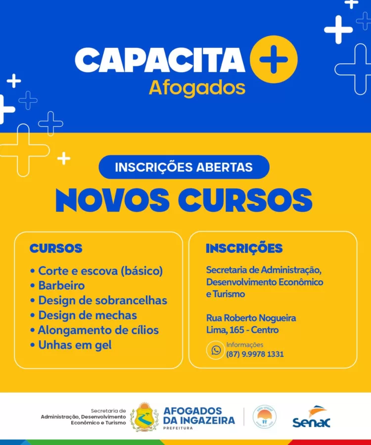 Prefeitura de Afogados abre inscrições para cursos de qualificação profissional